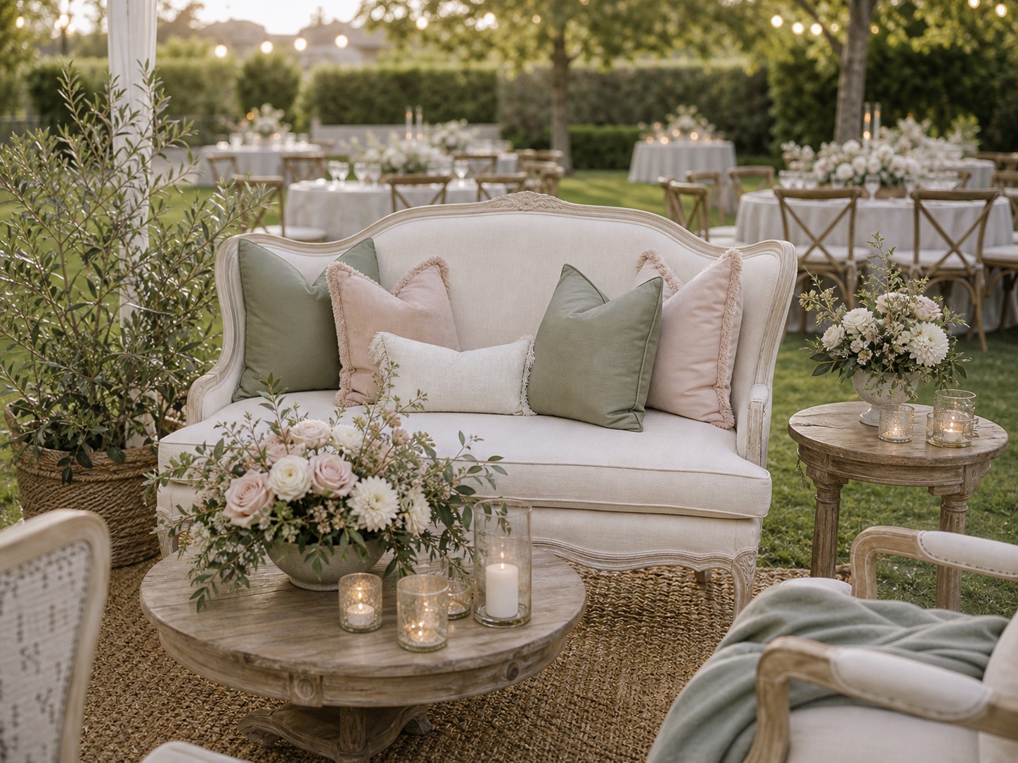 Wedding lounge vignette with decor details for budget planning